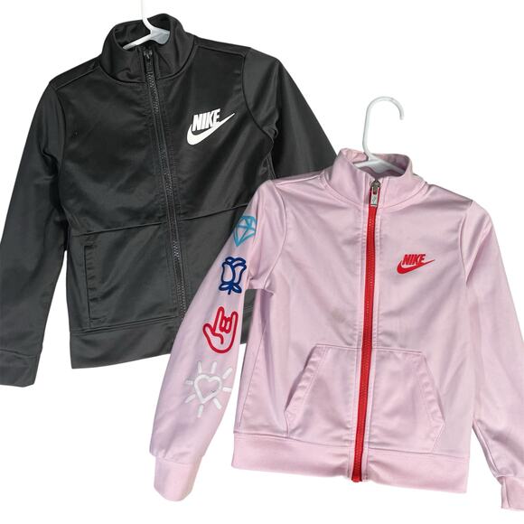 Nike Toddler Jacket Bundle Pink Graphic 4T &‎ Black Logo Zip Track 3T Unisex - Picture 1 of 11